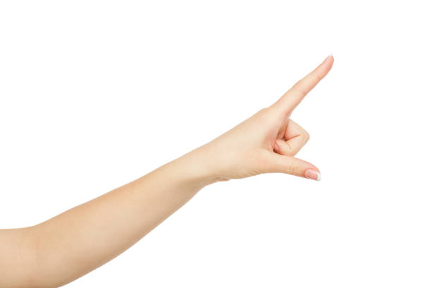 istock Woman's hand pointing on object with forefinger, crop, cutout 832025674
