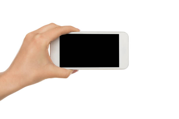 istock Female hand hold blank mobile phone screen 832026720