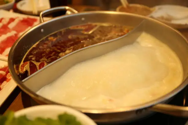 Chinese hotpot with beef and seafoods