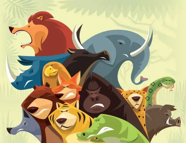 Vector illustration of group of wild animals