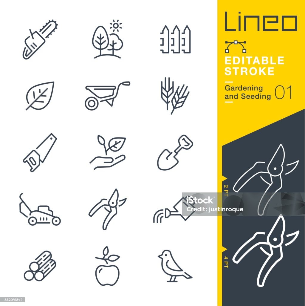 Lineo bewerkbare Stroke - tuinieren en het zaaien van lijn pictogrammen - Royalty-free Pictogram vectorkunst