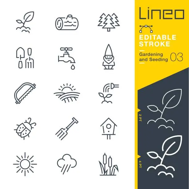 Vector illustration of Lineo Editable Stroke - Gardening and Seeding line icons