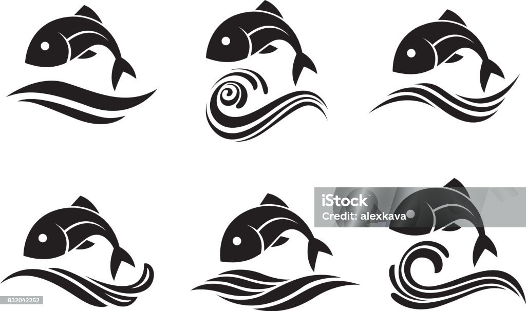 jeu d’icônes de poissons - clipart vectoriel de Poisson libre de droits