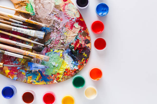 istock Art palette with colorful paint strokes, isolated 832053558