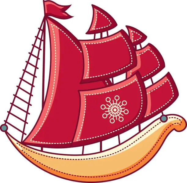 Vector illustration of little sailboat. Children's toy.