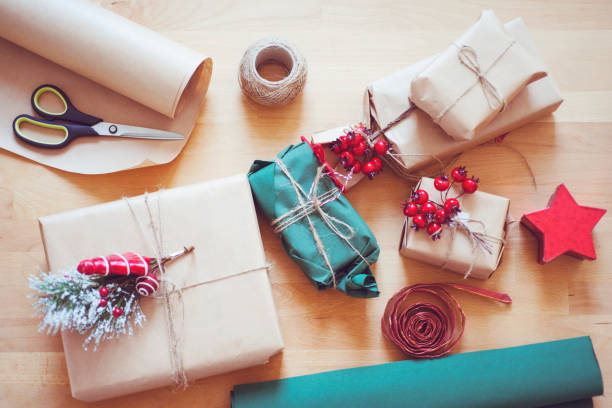 istock Wrapped Christmas holiday present with craft twine 832073000