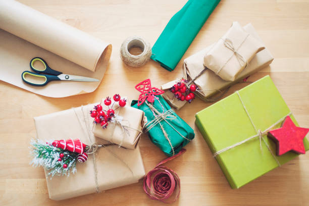 istock Wrapped Christmas holiday present with craft twine 832073254