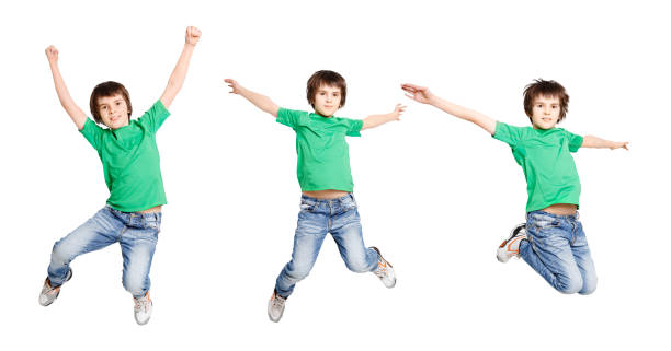 istock Cheerful boy jumping on white isolated background 832082052