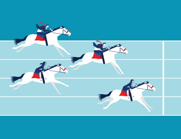 ilustrações de stock, clip art, desenhos animados e ícones de business race. business people ride a horse. concept business vector illustration. - colored background aspirations success achievement