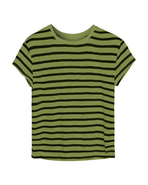 istock Dark khaki and black casual stripped tee shirt isolated on white 832092254