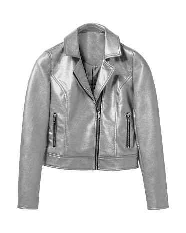 Silver woman leather jacket isolated on white
