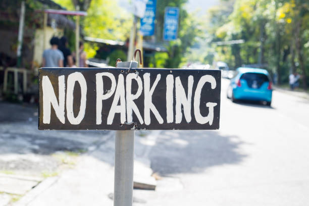 istock No parking text for forbidden car at this area. 832092958