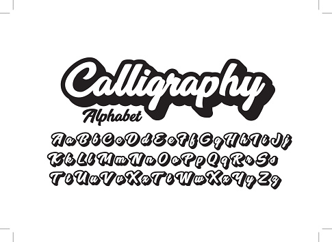 Vector of stylized calligraphic font and alphabet