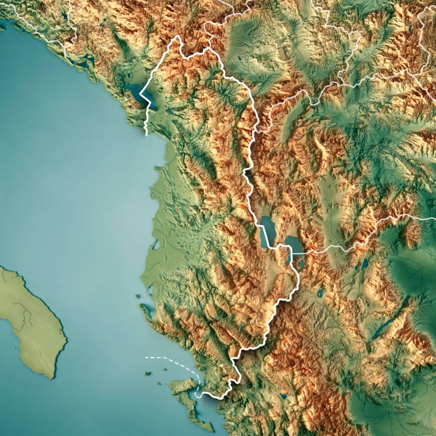 istock Albania Country 3D Render Topographic Map Border 832100048