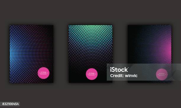 Neon Halftone Abstract Flyer Design Set Vector Illustration Stock Illustration - Download Image Now