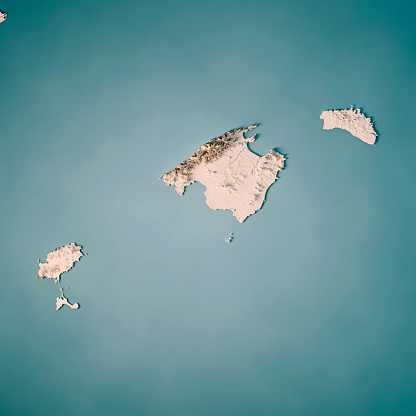 3D Render of a Topographic Map of the Balearic Islands.\nAll source data is in the public domain.\nRelief texture and Rivers: SRTM data courtesy of USGS. URL of source image: \nhttps://e4ftl01.cr.usgs.gov//MODV6_Dal_D/SRTM/SRTMGL1.003/2000.02.11/\nWater texture: SRTM Water Body SWDB:\nhttps://dds.cr.usgs.gov/srtm/version2_1/SWBD/