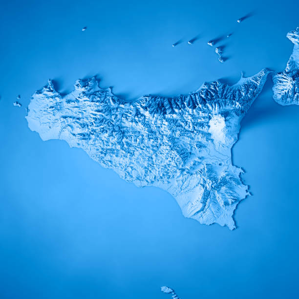 istock Sicilia Island Italy 3D Render Topographic Map Blue 832101040