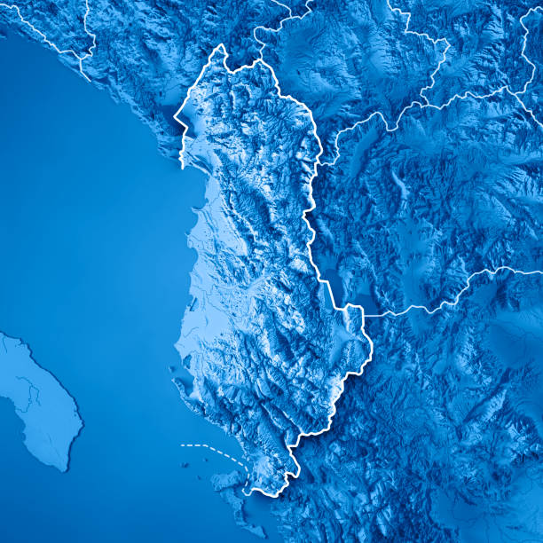 istock Albania Country 3D Render Topographic Map Blue Border 832101356
