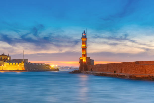 istock Lighthouse at sunset, Chania, Crete, Greece 832117334