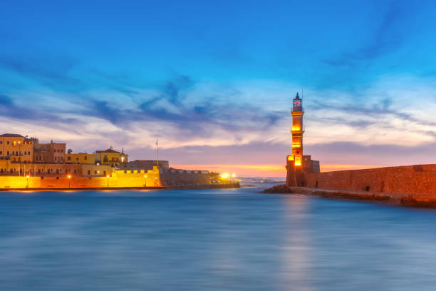 istock Lighthouse at sunset, Chania, Crete, Greece 832117374
