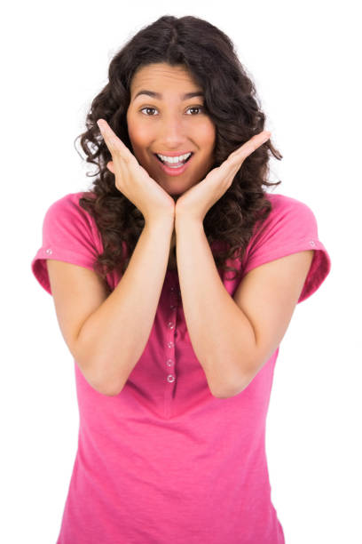 istock Surprised brown haired woman posing 832120210