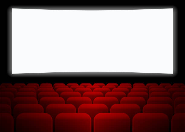 Rows of red seats Rows of red seats in front of white blank screen. Vector illustration film premiere stock illustrations