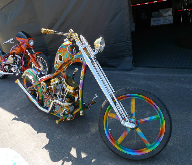 Santa Fe, NM: Bikers show off their fancy motorcycles on the historic Santa Fe Plaza on a sunny winter day.