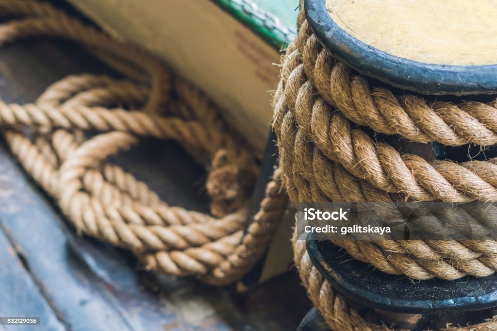A Thick Rope On A Ship A Ferry For Tethering Stock Photo