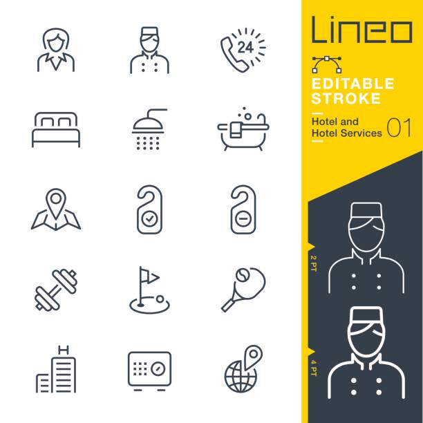 Lineo Editable Stroke - Hotel line icons Vector Icons - Adjust stroke weight - Expand to any size - Change to any colour bellhop stock illustrations