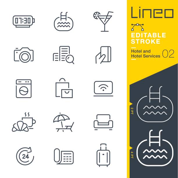 Lineo Editable Stroke - Hotel line icons Vector Icons - Adjust stroke weight - Expand to any size - Change to any colour deck chair stock illustrations