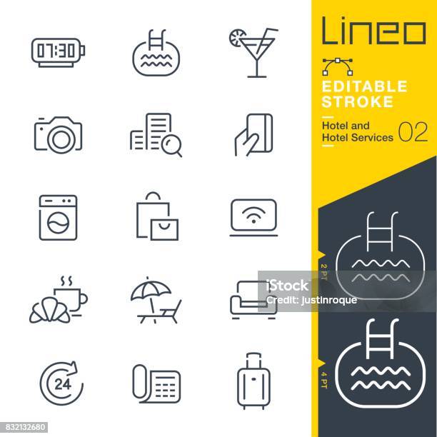Lineo Editable Stroke Hotel Line Icons Stock Illustration - Download Image Now - Icon Symbol, Swimming Pool, Hotel