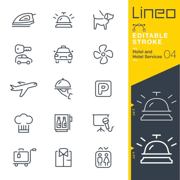 Lineo Editable Stroke - Hotel line icons Vector Icons - Adjust stroke weight - Expand to any size - Change to any colour hotel reception hotel service technology stock illustrations