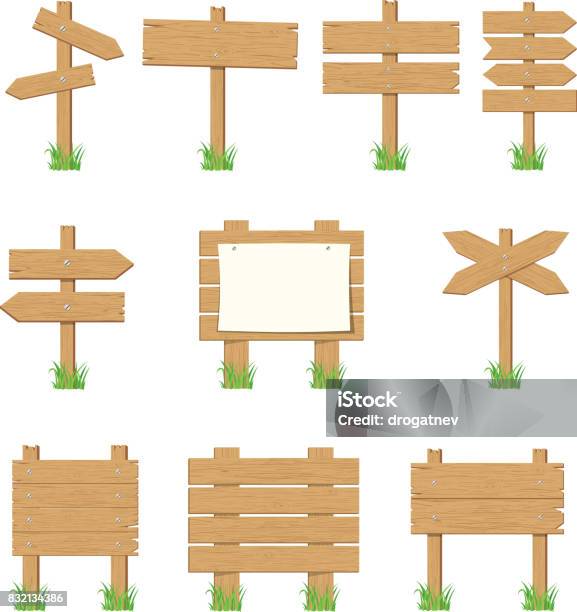 木製看板木製の矢印記号を設定します - 木製のベクターアート素材や画像を多数ご用意 - 木製, 標識, 厚板