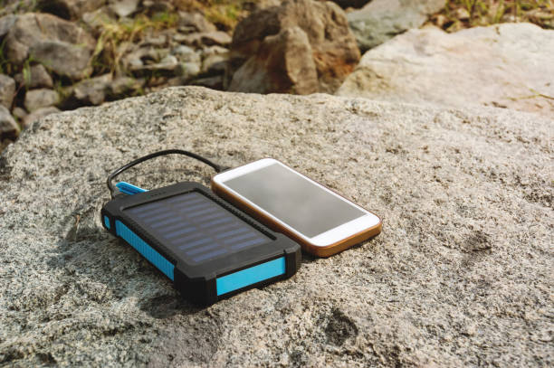 istock Battery solar energy device on the stone. 832137482