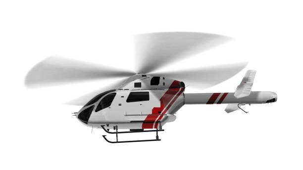 istock White civilian helicopter in flight isolated on white background 832137654