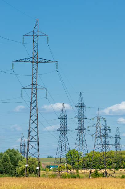 istock Power poles. Pole with wires. Steel structures supporting wires 832137788