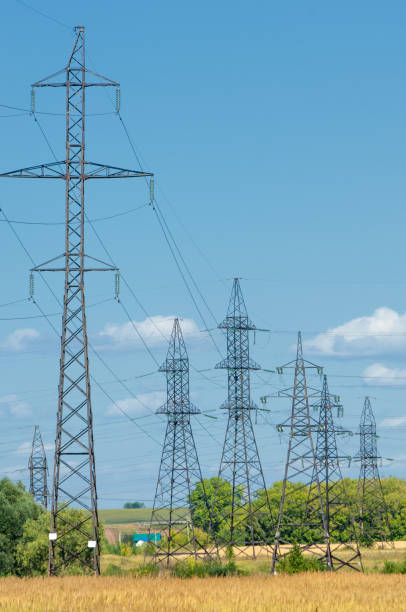 istock Power poles. Pole with wires. Steel structures supporting wires 832137804