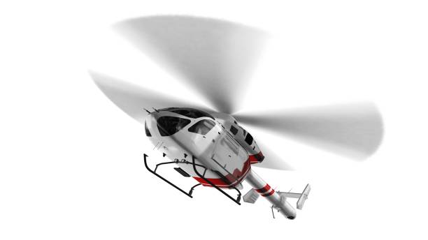 istock White civilian helicopter in flight isolated on white background 832138002