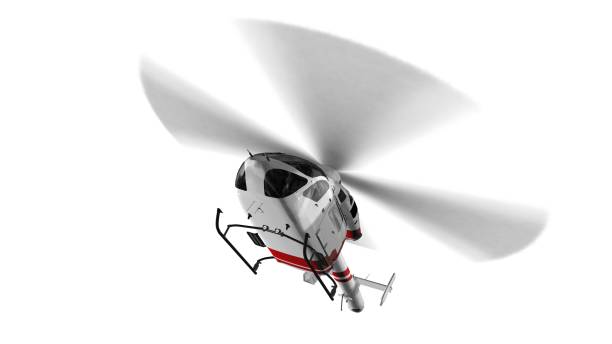 istock White civilian helicopter in flight isolated on white background 832138086