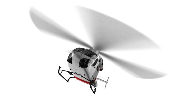 istock White civilian helicopter in flight isolated on white background 832138166