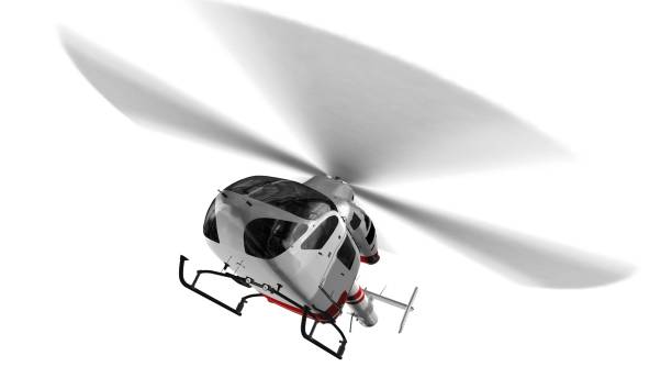 istock White civilian helicopter in flight isolated on white background 832138372