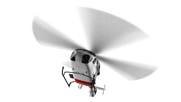 istock White civilian helicopter in flight isolated on white background 832138788