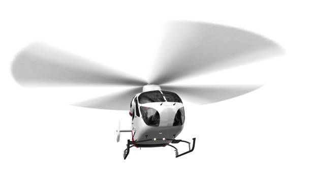 istock White civilian helicopter in flight isolated on white background 832139116