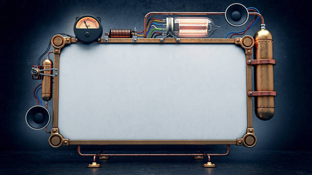 steampunk scherm. 3d render - steampunk stockfoto's en -beelden