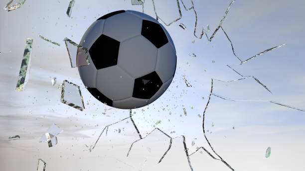 футбол разбивая стекло таймлапс серии - shattered glass broken window damaged стоковые фото и изображения