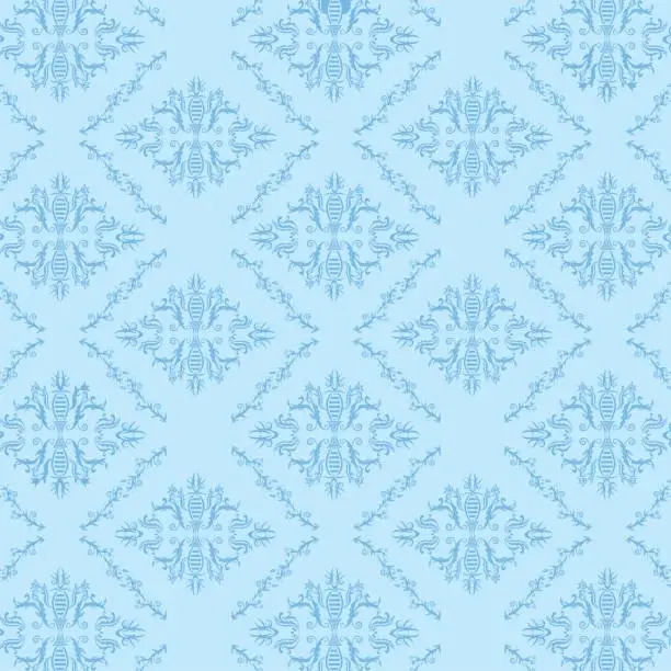 Vector illustration of Seamless Damask Pattern Blue Background