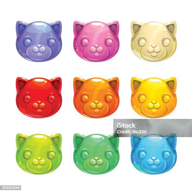 Cute Jelly Cat Faces Stock Illustration - Download Image Now - Animal, Animal Body Part, Animal Head