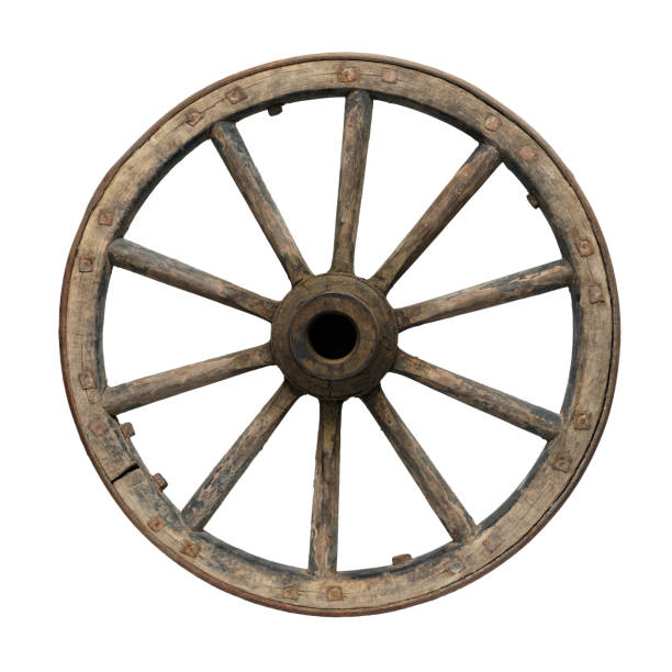 Old waggon wheel stock photo
