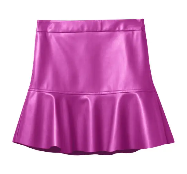 Hot pink leather skirt with flounce isolated on white