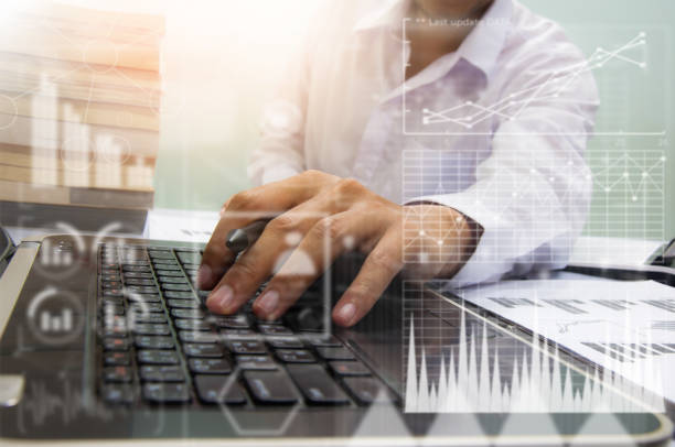 istock Close up business man hand working on screen laptop computer on the white desk as concept 832173962